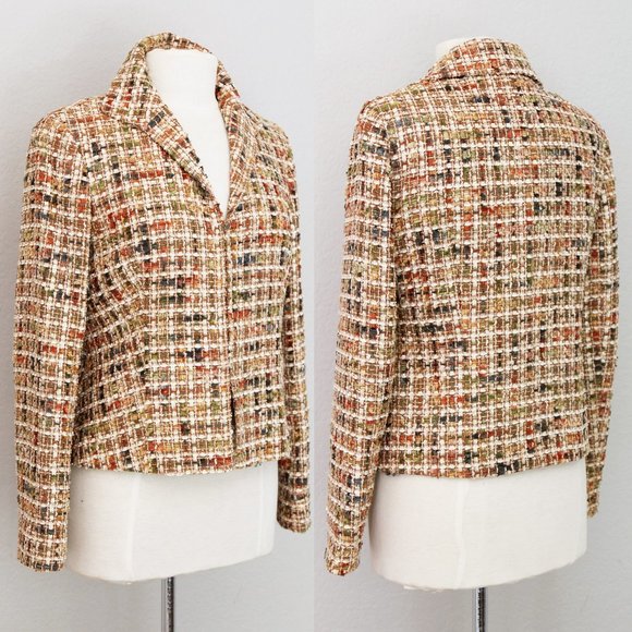 Lafayette 148 New York Tan Autumnal Wool Blend Tweed Cropped Blazer Jacket 4 - Picture 14 of 14